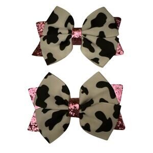 Set Of 2 Cow Themed Girl Clip Bows
